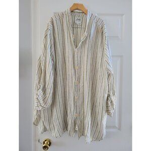 Flax by Jean Engelhart Green Striped Linen button front shirt Lagenlook size 1X
